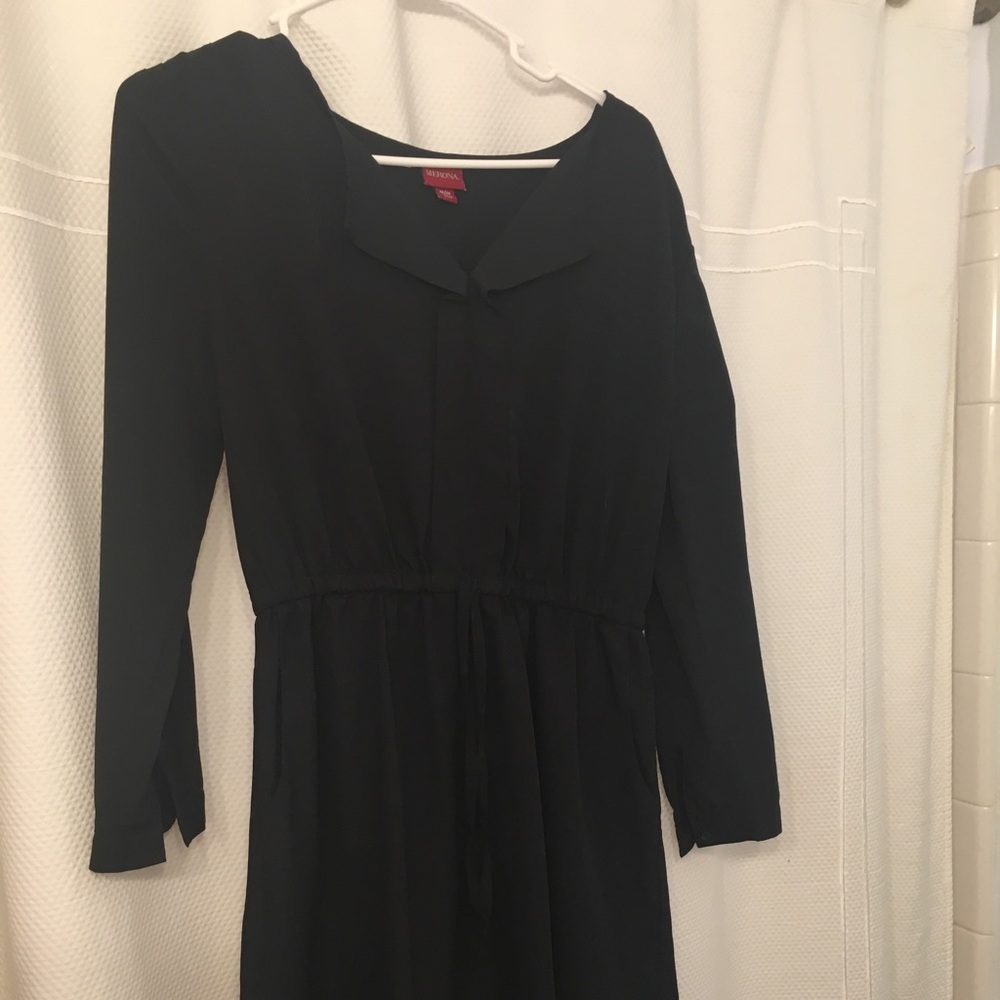 Black Merona Dress w/angled collar & cinched waist
